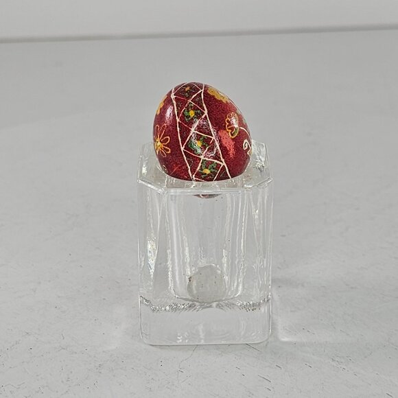 Hand-Painted Ukraine Red Floral Egg With Clear Glass Stand - Picture 2 of 9